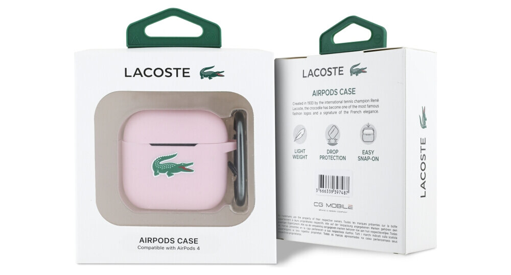 Etui na słuchawki LACOSTE Silicone Croc Logo do Apple AirPods 4 Różowy trwałe dopasowane eleganckie logo krokodyl