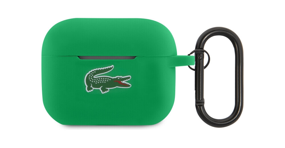 Etui na słuchawki LACOSTE Silicone Croc Logo do Apple AirPods Pro 2 Zielony, wytrzymałe, ochrona, odporność, solidne, na białym tle etui frontem prawo skos w 2 odsłonach