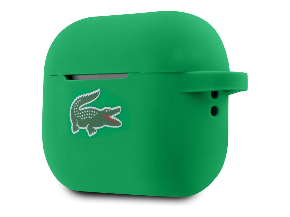 Etui na słuchawki LACOSTE Silicone Croc Logo do Apple AirPods Pro 2 Zielony, Bezpieczne, obudowa, wstrząsy, upadki, na białym tle frontem na wprost