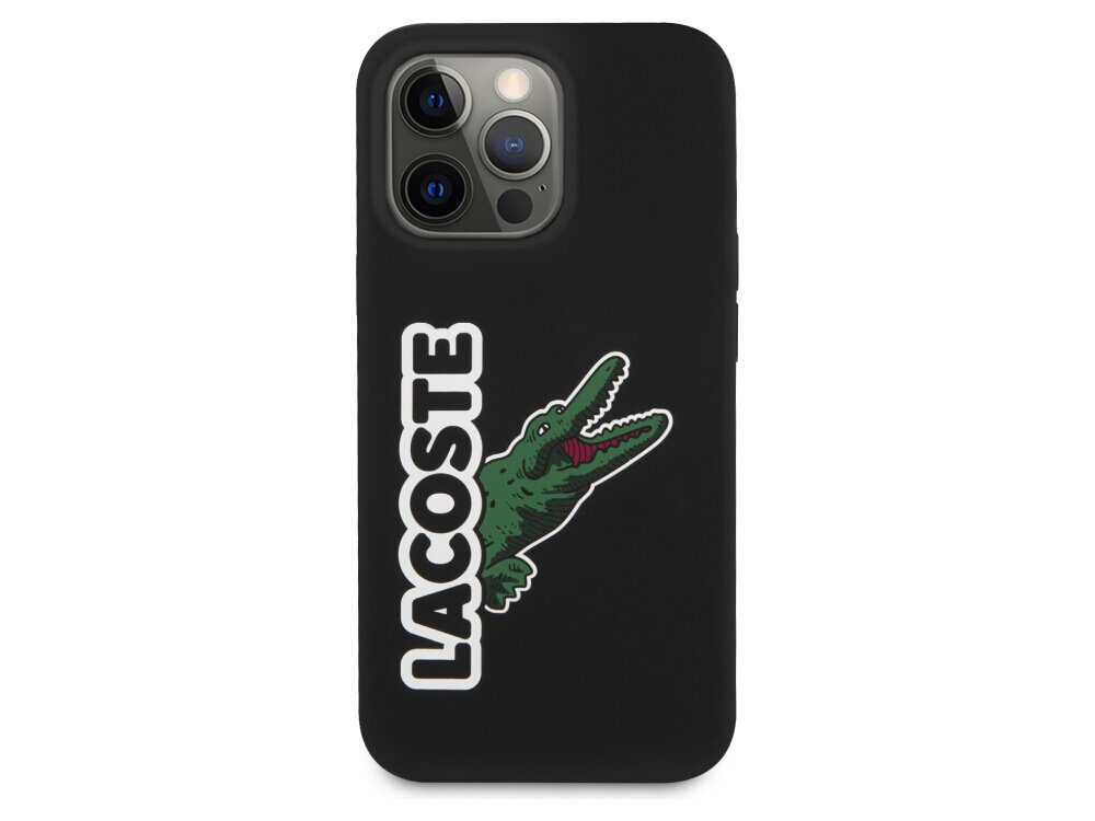 Etui LACOSTE Silicone Head Crocodile do Apple iPhone 13 Pro Max Czarny, elastyczne, silikon, zarysowania, miękka, na białym tle frontem na wprost