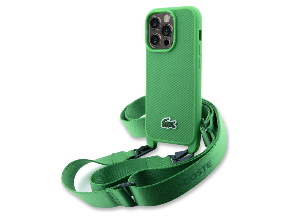 Etui LACOSTE Iconic Petit Pique Crossbody do Apple iPhone 14 Pro Zielony etui ochronne wytrzymałe poliuretan TPU polikarbon