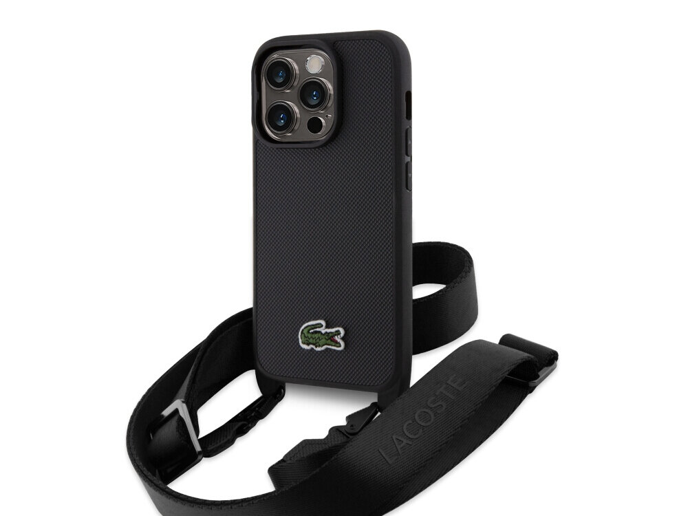 Etui LACOSTE Iconic Petit Pique Crossbody do Apple iPhone 14 Pro Czarny Czarne etui ochronne wytrzymałe poliuretan TPU polikarbon