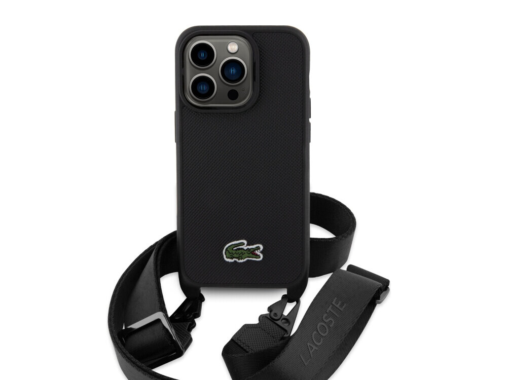 Etui LACOSTE Iconic Petit Pique Crossbody do Apple iPhone 14 Pro Czarny Czarne etui ochrona smartfona TPU PC wytrzymałe