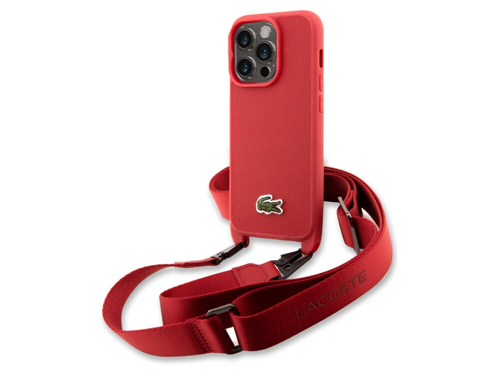 Etui LACOSTE Iconic Petit Pique Crossbody do Apple iPhone 14 Pro Czerwony etui ochronne wytrzymałe poliuretan TPU polikarbon