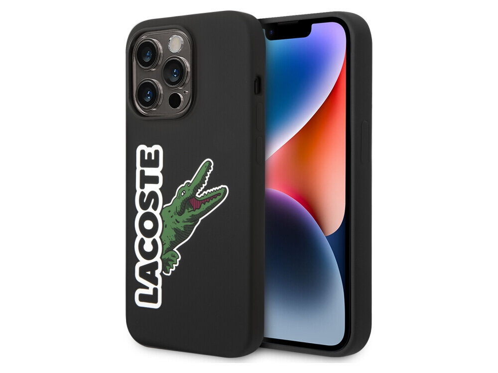 Etui LACOSTE Silicone Head Crocodile do Apple iPhone 14 Pro Max Czarny silikonowe mikrofibra logo krokodyl