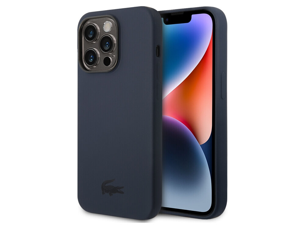 Etui LACOSTE Silicone do Apple iPhone 14 Pro Granatowy silikonowe etui ochronne mikrofibra delikatny silikon