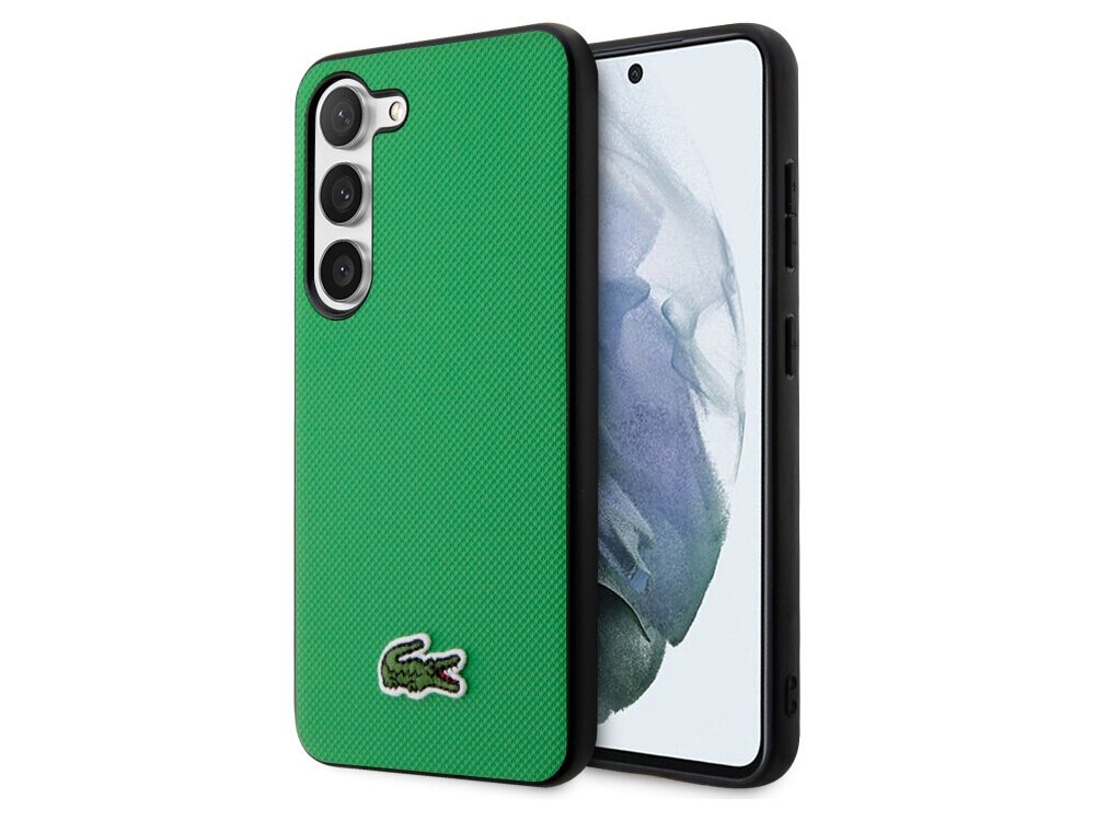Etui LACOSTE Iconic Petit Pique do Samsung Galaxy S23 Zielony, ochrona, styl, odporność, etui, na białym tle etui frontem prawo skos w 2 odsłonach