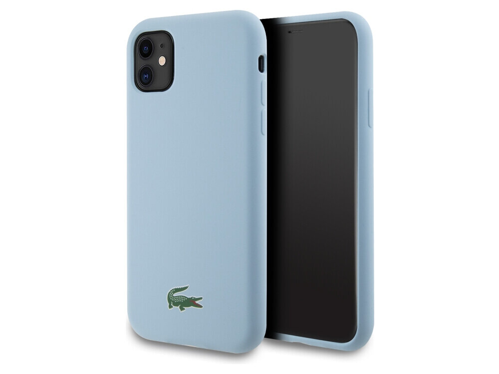 Etui LACOSTE Silicone Croc Logo MagSafe do Apple iPhone 11 Jasnoniebieski, jakość, ochrona, odporność, bezpieczeństwo, na białym tle etui frontem prawo skos w 2 odsłonach