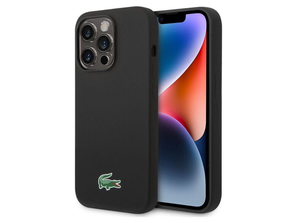 Etui LACOSTE Silicone MagSafe do Apple iPhone 14 Pro Max Czarny, sprzęt, ochrona, etui, odporność, na białym tle etui frontem prawo skos w 2 odsłonach