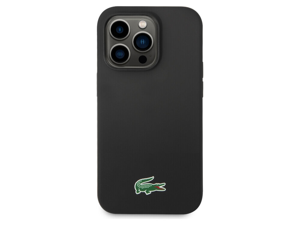 Etui LACOSTE Silicone MagSafe do Apple iPhone 14 Pro Max Czarny, silikon, jakość, mikrofibra, zarysowania, na białym tle frontem na wprost