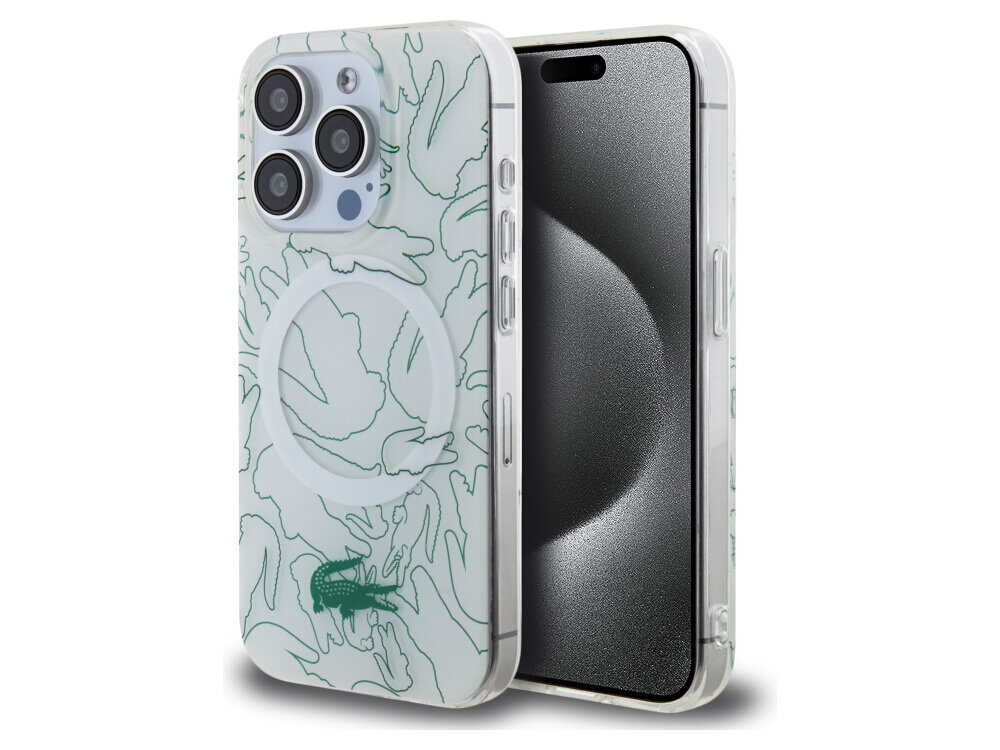 Etui LACOSTE Double Layer Repeat MagSafe do iPhone 15 Pro Max Biały TPU PC logo krokodyl Stylowa ochrona