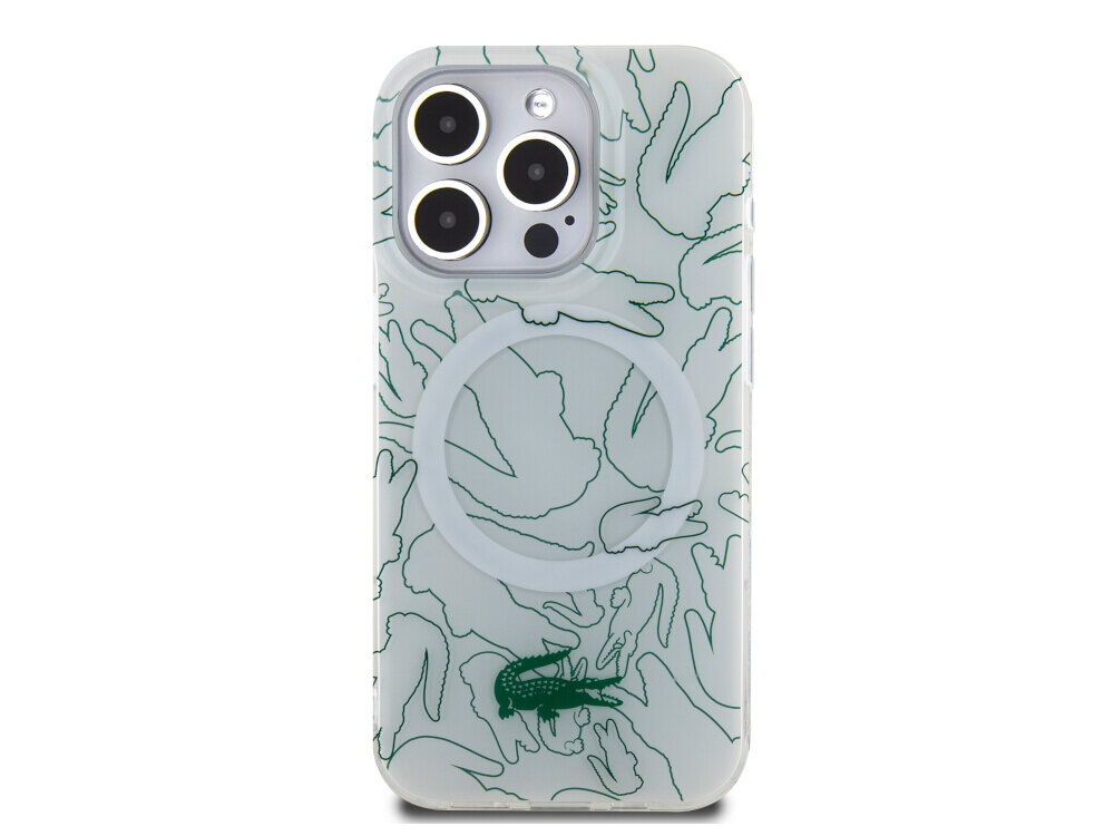 Etui LACOSTE Double Layer Repeat MagSafe do iPhone 15 Pro Max Biały ochrona TPU PC logo krokodyl motywy logo krokodylka