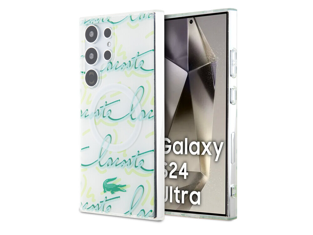 Etui LACOSTE Logo Script MagSafe do Samsung Galaxy S24 Ultra Biały logo krokodyl