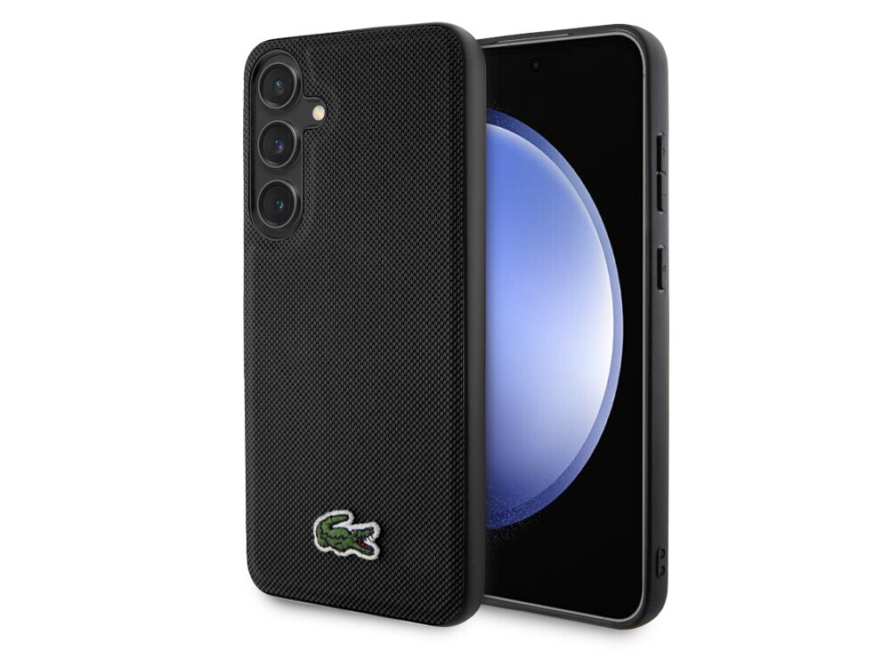 Etui LACOSTE Iconic Petit Pique MagSafe do Samsung Galaxy S24+ Czarny, ochrona, styl, odporność, bezpieczne, na białym tle etui frontem prawo skos w 2 odsłonach