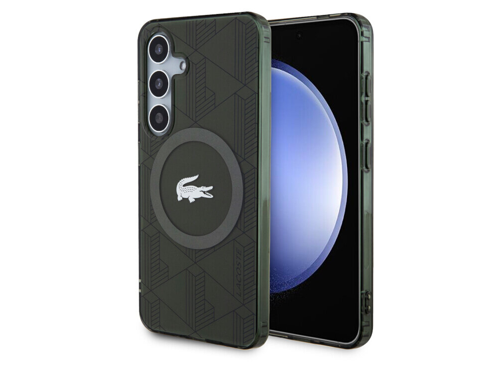 Etui LACOSTE Lacoste IML Blend Monogram MagSafe do Samsung Galaxy S24  Khaki, ochrona, odporność, bezpieczeństwo, smartfon, na białym tle etui frontem prawo skos w 2 odsłonach
