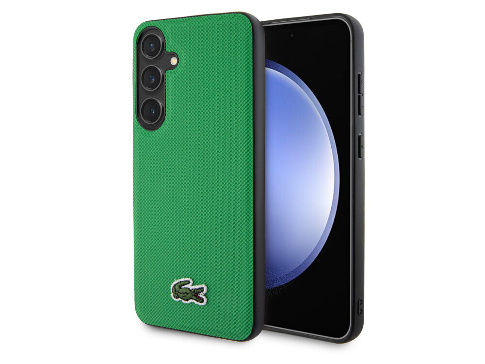 Etui LACOSTE Iconic Petit Pique MagSafe do Samsung Galaxy S24+ Zielony, ochrona, styl, odporność, Bezpieczne, na białym tle etui frontem prawo skos w 2 odsłonach