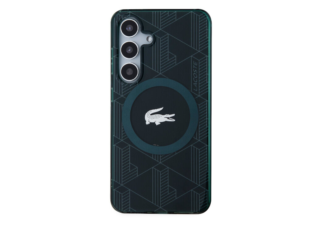 Etui LACOSTE Lacoste IML Blend Monogram MagSafe do Samsung Galaxy S24 Zielony, polikarbon, TPU, zarysowania, uderzenia, na białym tle frontem na wprost
