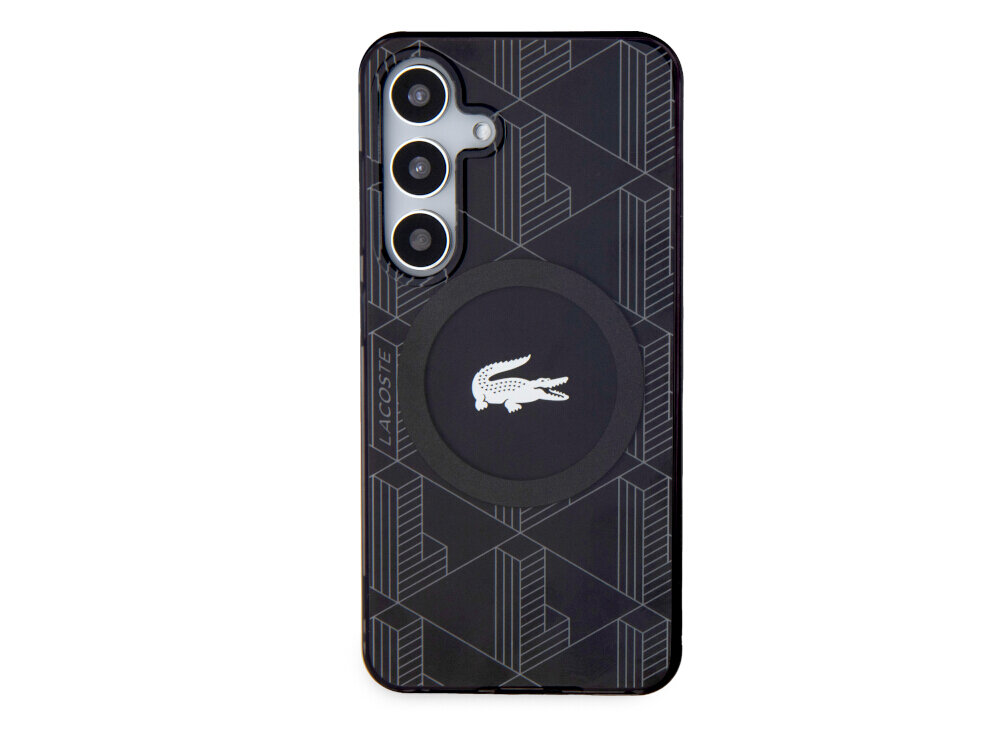 Etui LACOSTE Lacoste IML Blend Monogram MagSafe do Samsung Galaxy S24 Czarny, polikarbon, TPU, zarysowania, uderzenia, na białym tle frontem na wprost