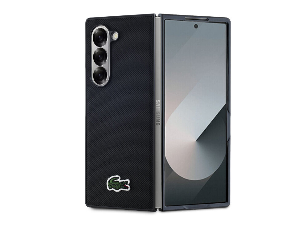Etui LACOSTE Iconic Petit Pique Woven Logo MagSafe do Samsung Galaxy Z Fold 6 Czarny  Czarne etui Lacoste Iconic Petit Pique TPU PC logo krokodyl Stylowa ochrona