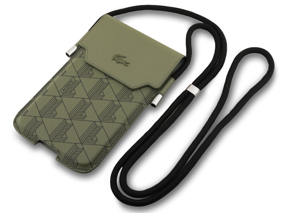 Etui LACOSTE Universal Sleeve Crossbody The Blend XL Zielony, ochrona, styl, schowek, etui, na białym tle etui frontem prawo skos w 2 odsłonach