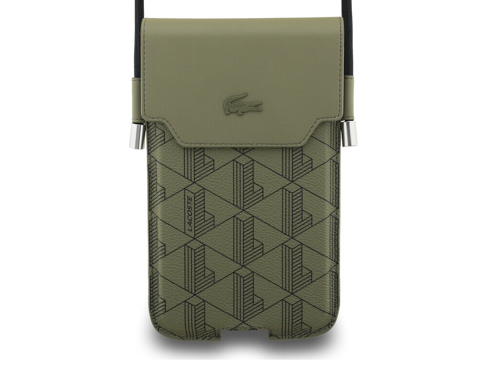 Etui LACOSTE Universal Sleeve Crossbody The Blend XL Zielony, magnetyczna, zamknięcie, klapka, otwór, na białym tle frontem na wprost