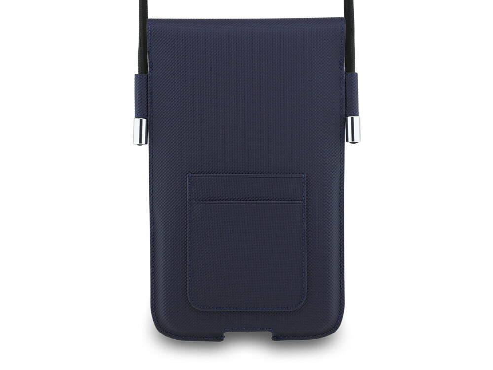 Etui LACOSTE Universal Sleeve Crossbody The Blend XL Granatowy, kieszonki, portfel, fakturowy, przeszycia, na białym tle etui frontem prawo skos