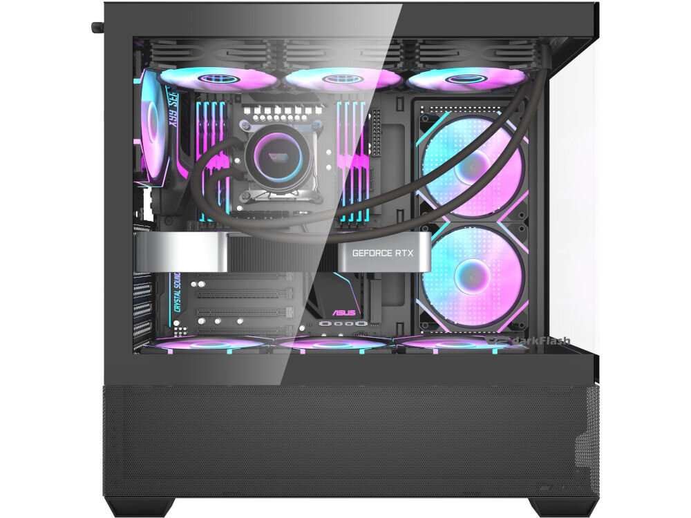 Obudowa DARKFLASH DS900 AIR Czarny + 6 wentylatorów ARGB cechy zalety stopki podkładki materiały