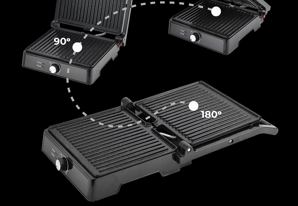 Grill elektryczny LOVIO HOME LVEG001BK podwójna powierzchnia grillowania, duże płyty grzewcze, dla całej rodziny