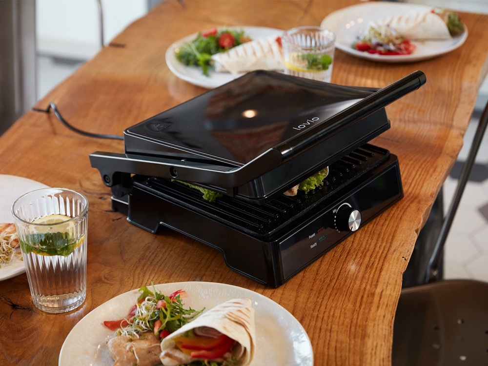 Grill elektryczny LOVIO HOME LVEG001BK efektywne grillowanie, regulacja temperatury, nieprzywierająca powłoka