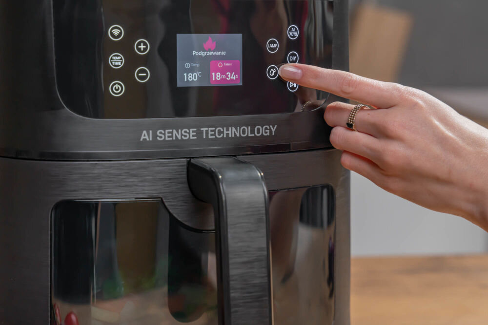 Frytkownica beztłuszczowa GÖTZE & JENSEN AF850T AI Air Fryer Timer do 60 minut precyzyjne ustawienie czasu pieczenia kontrola potrawy wygoda użytkowanie