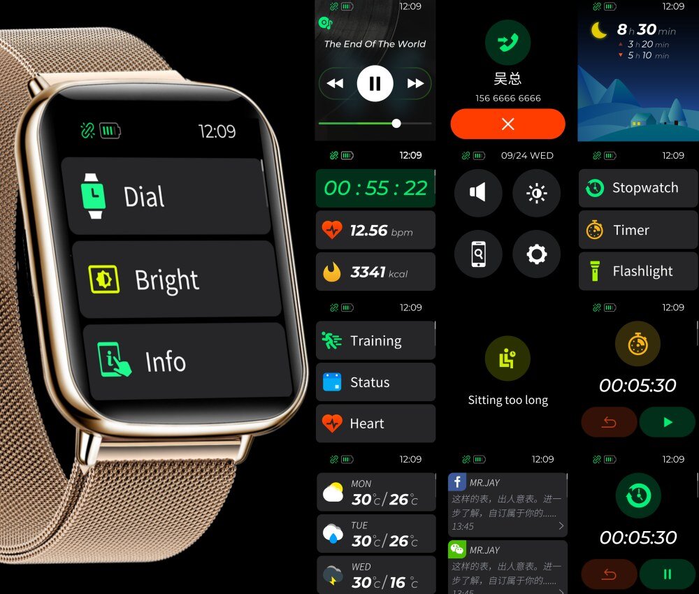 Smartband BEMI KIX2 wyświetlacz dopasowanie tarcza zdrowie saturacja krwi ciśnienie krwi sen monitoring oddech cykl menstruacyjny powiadomienia wiadomości alarmy jakość tryby sportowe długa praca