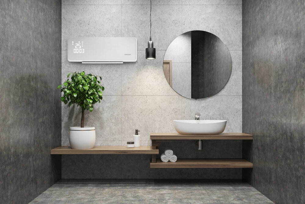 Grzejnik ceramiczny CONCEPT QH4000 Bialy kolor kolorystyka szklany panel stopien ochrony IP22 2 poziomy mocy grzania funkcja wentylatora i regulowana oscylacje nowoczesny wyswietlacz LED