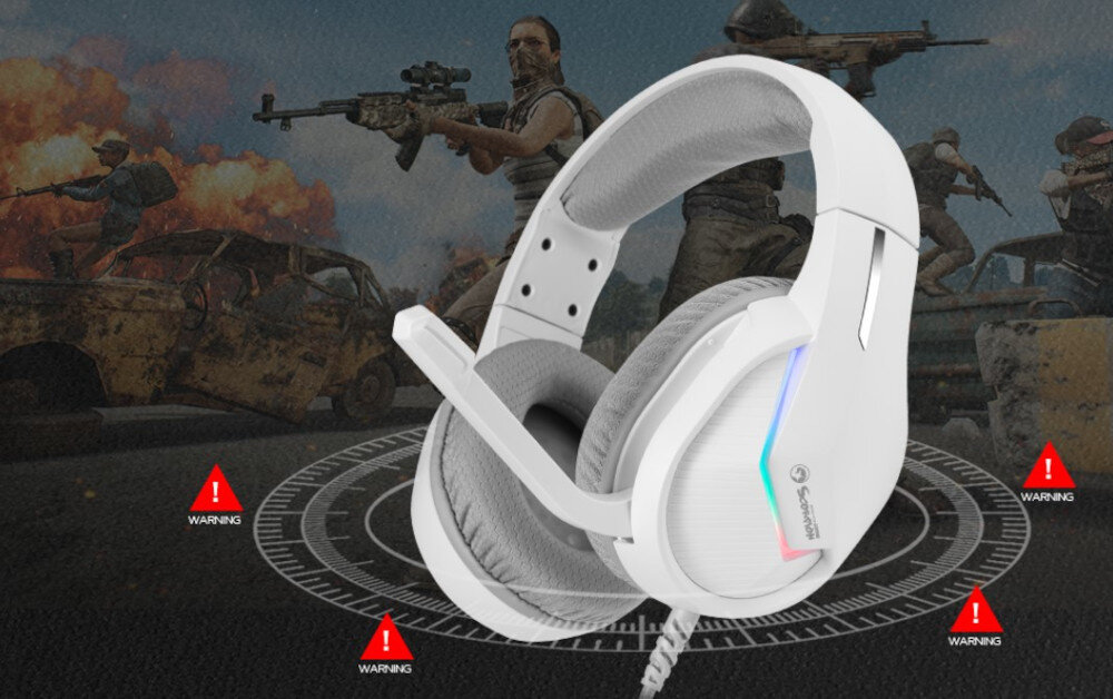 Słuchawki MARVO H8618 Tactic 40 - Wyraźne tony i szczegóły, słuchawki gamingowe z podświetleniem RGB na tle dynamicznej sceny z gry akcji