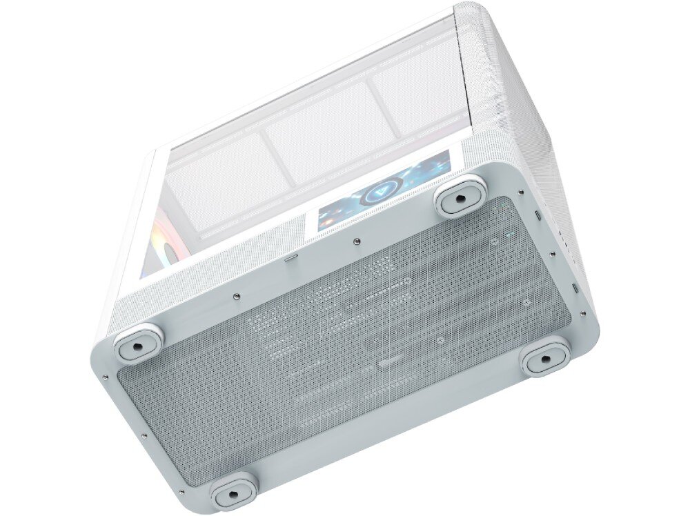 Obudowa MODECOM Volcano AQ 400 ARGB Midi Spód obudowy z widocznym dużym filtrem przeciwkurzowym i czterema okrągłymi stopkami