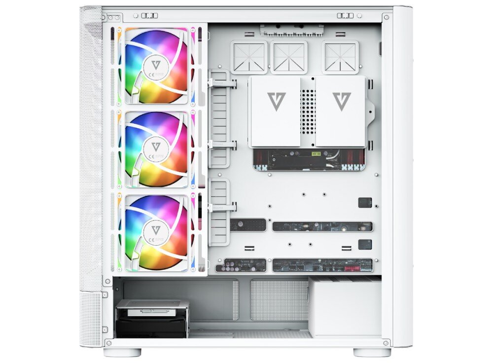 Obudowa MODECOM Volcano AQ 400 ARGB Midi Bok wnętrza obudowy przeznaczony do organizacji kabli z widocznymi rzepami, gumowymi przepustami i miejscem na dyski