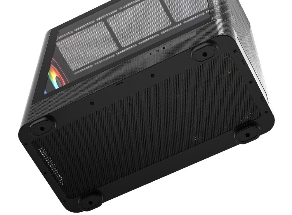 Obudowa MODECOM Volcano AQ 500 ARGB Midi Spód obudowy komputerowej z widocznym na całej długości filtrem przeciwkurzowym i okrągłymi nóżkami