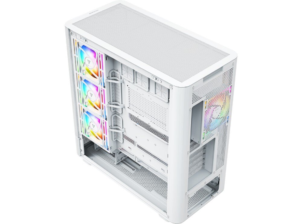 Obudowa MODECOM Volcano AQ 500 ARGB Midi Widok z góry na obudowę komputerową z dużym perforowanym panelem wentylacyjnym