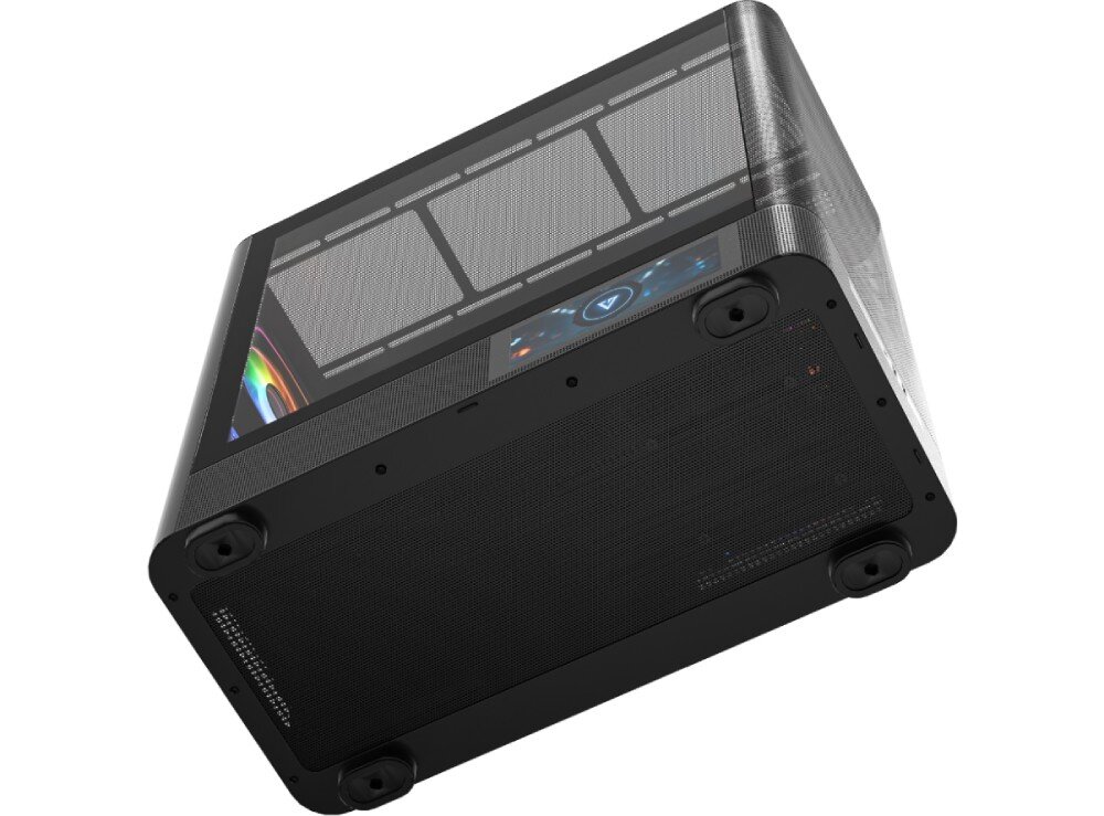Obudowa MODECOM Volcano AQ 400 ARGB Midi Spód obudowy z widocznym dużym filtrem przeciwkurzowym i czterema okrągłymi stopkami