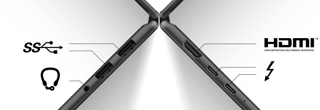 Zbliżenie boków laptopa MSI Prestige pokazuje porty, w tym HDMI, podczas przygotowania stanowiska do pracy biurowej - Zestaw portów HDMI 2.1 USB 3.2 Gen2 Type-A