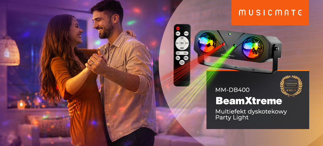 Multiefekt dyskotekowy MUSICMATE MM-DB400 BeamXtreme światło imprezowe efekty LED USB, osoby taŃCZĄCE W RYTM MUZYKI