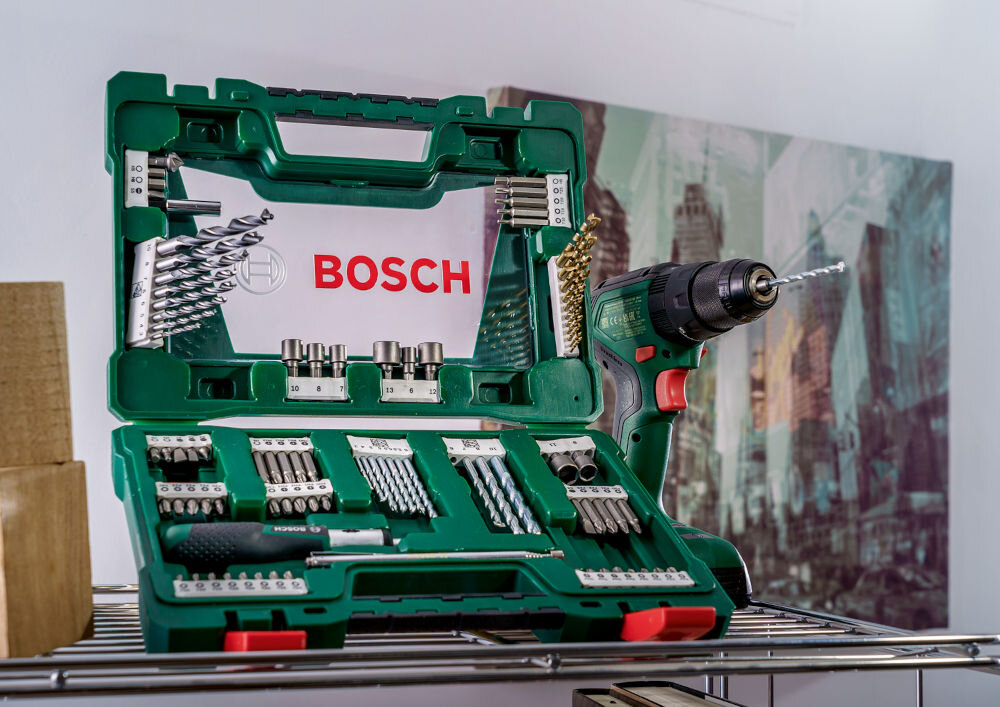 91-elementowy zestaw Bosch V-Line TiN wiertła do metalu, drewna i muru z wkrętakiem grzechotkowym