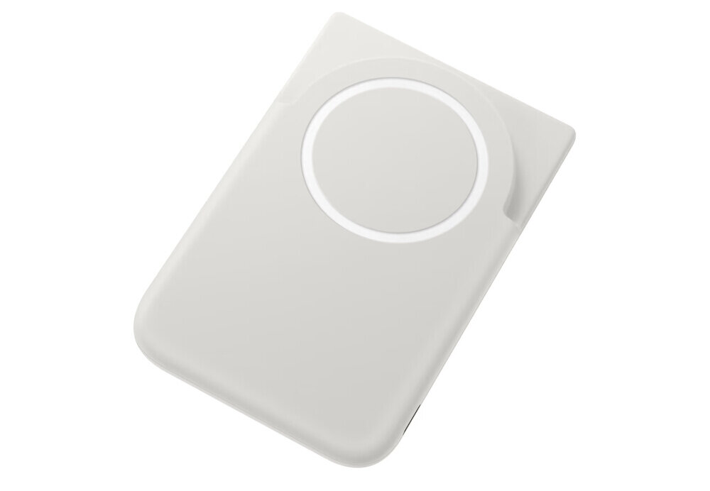 SAMSUNG Magnet Wireless przewodowo lub bezprzewodowo dwóch urządzeń jednocześnie Kompatybilny z urządzeniami Qi2 Galaxy S25, Z Fold7, Z Flip7, Galaxy S26 Samsung Gray Magnet Wireless - powerbank pod skosem na białym tle