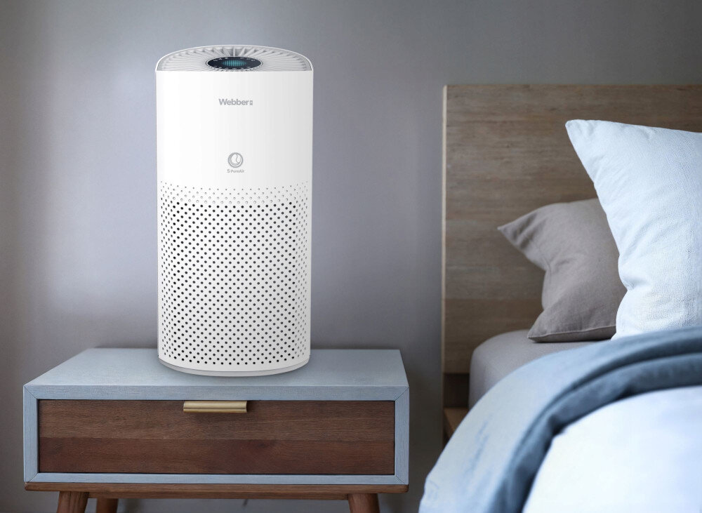 Oczyszczacz powietrza WEBBER Roseg AP8550 WiFi design tło wizualizacja prezentacja Czyste powietrze w domu