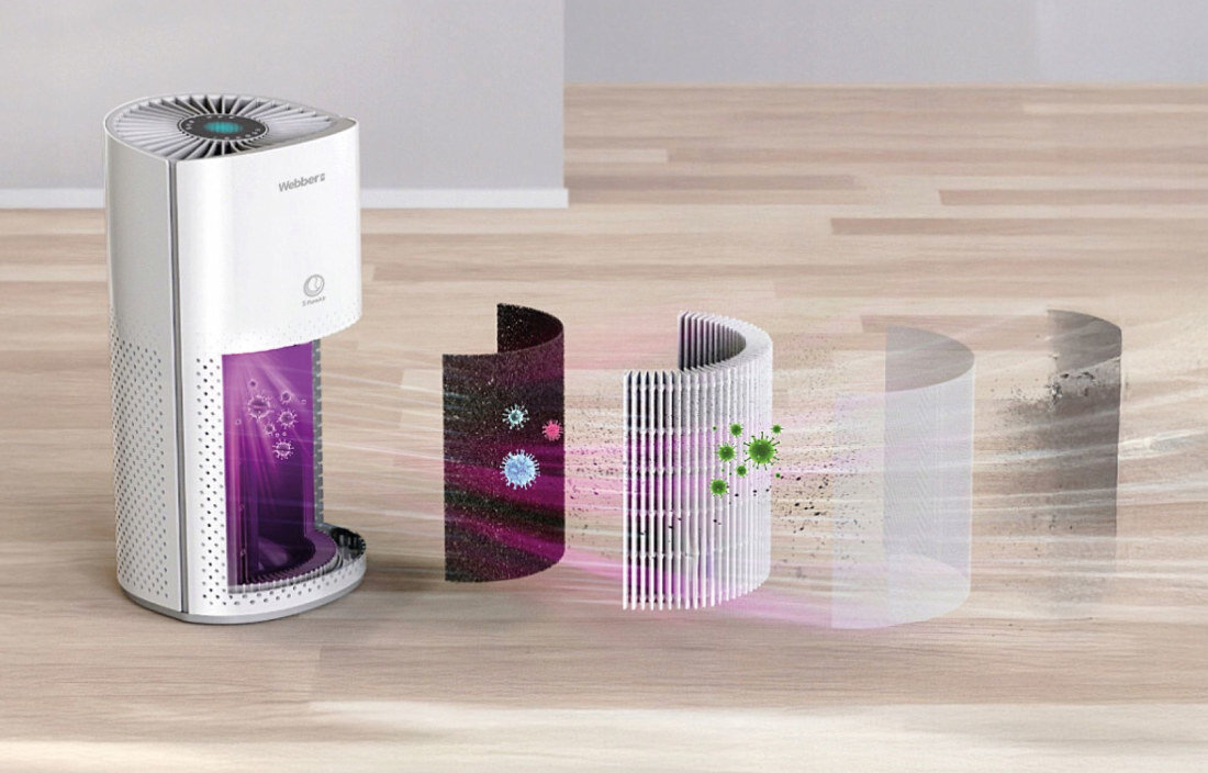 Oczyszczacz powietrza WEBBER Roseg AP8550 WiFi Ochrona przed alergenami wspiera osoby wrażliwe na zanieczyszczenia oraz alergików poprawa jakości snu i codziennego funkcjonowania