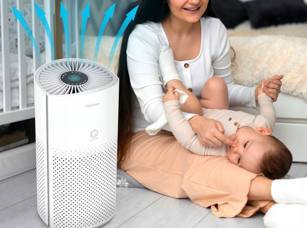 Oczyszczacz powietrza WEBBER Roseg AP8550 WiFi Technologia UV-C i jonizacja Lampa UV-C higieniczne środowisko poczucie bezpieczeństwak