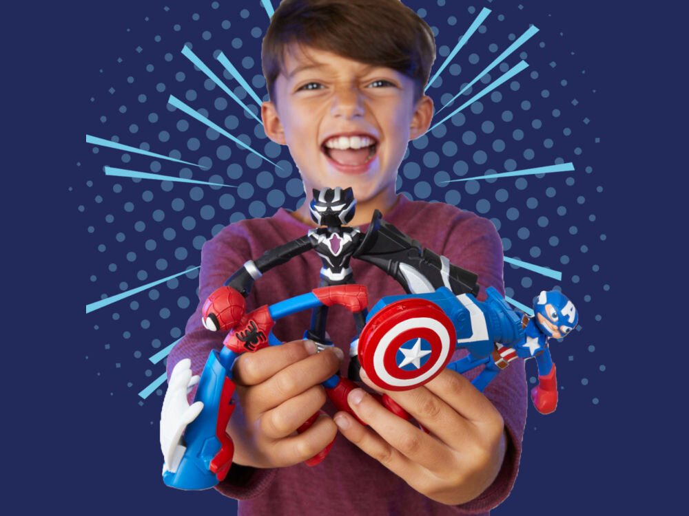 Ciastolina PLAY-DOH Marvel Spider-Man F98275L0 Opakowanie zestawu Play-Doh Disney Mickey Mouse Clubhouse z uśmiechniętą dziewczynką. Widoczne logo Play-Doh, kategoria wiekowa 2+, informacja o 3 tubach masy plastycznej oraz grafiki przedstawiające figurkę Myszki Minnie i akcesoria w różowej walizeczce.