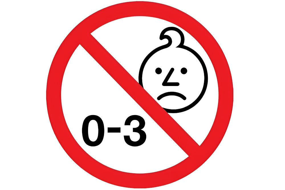 Znak ostrzegawczy: nieodpowiednie dla dzieci w wieku 0-3 lat.