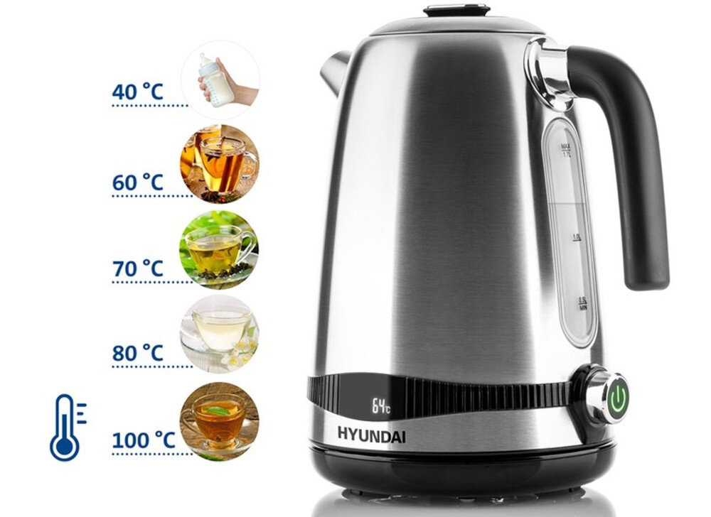Czajnik HYUNDAI VK770 moc pojemność gotowanie wody wskaźnik poziomu wody Regulacja temperatury precyzyjne dostosowanie zastosowanie herbata kawa