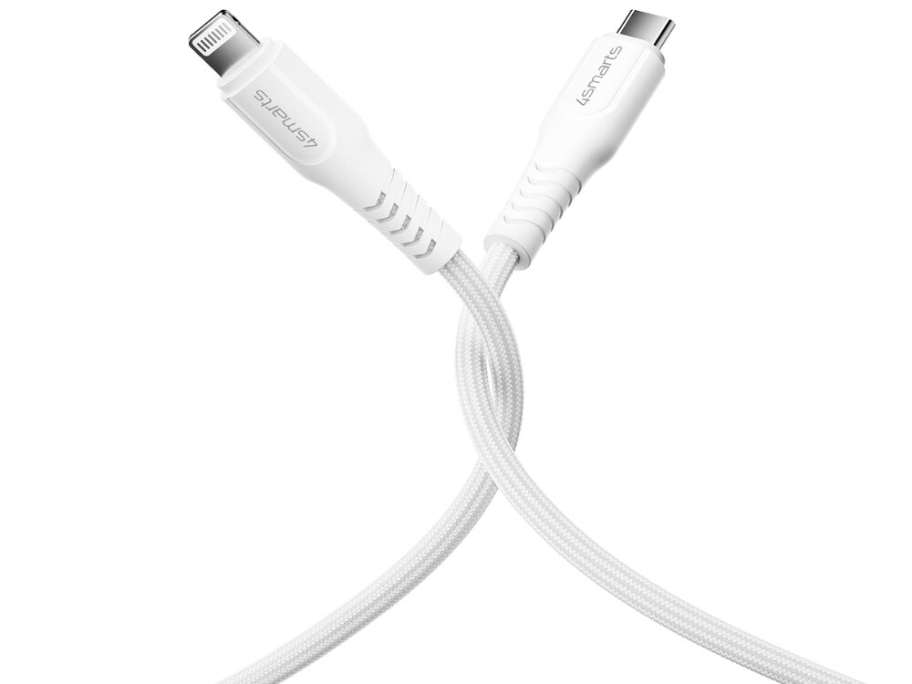 Kabel USB-C - Lightning 4SMARTS RapidCord PD Biały
                kabel na białym tle power delivery 30W