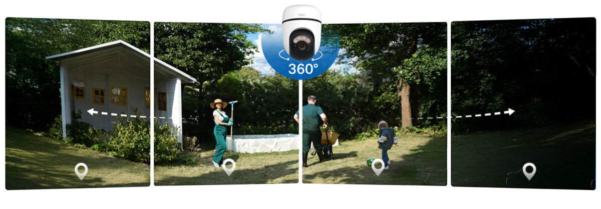 Kamera TP-LINK Tapo C630 Kit Zewnętrzna, Wi-Fi, Kamera obrotowa, obrót, panorama, podjazd, ogród, Panorama ogrodu i placu zabaw pokazująca szeroki zakres monitorowania 360 stopni.